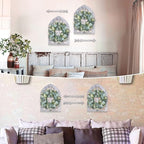 Rustic Wood Window Frame with Green Wreath and Arrows Wall Decor，Farmhouse Window Frame Hanging Decor, Wooden Fake Decoration,Window Pane Wall Decor,Set of 2 (windows white)