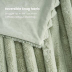 Cozy Bliss Faux Fur Throw Blanket for Couch, Cozy Warm Plush Striped Blanket for Sofa Bedroom Living Room, 60 * 80 Inches Sage Green