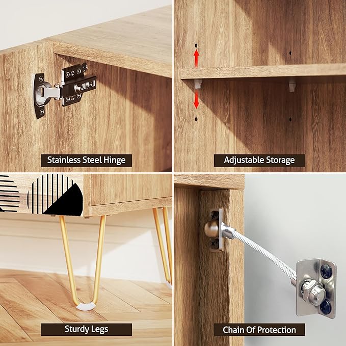 SIGNWIN Sideboard Buffet Cabinet, Kitchen Storage Cabinet with 2 Doors, Geometric Circle Duotone Patterns, Cupboard Console Table for Dining Room - 35" L x 18" W x 29" H