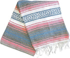 Del Mex Classic Mexican Blanket, Large Authentic Woven Falsa Throw (70"x50"), Artisan Southwest Décor for Beach, Yoga, Outdoors (Light Pink/Blue)