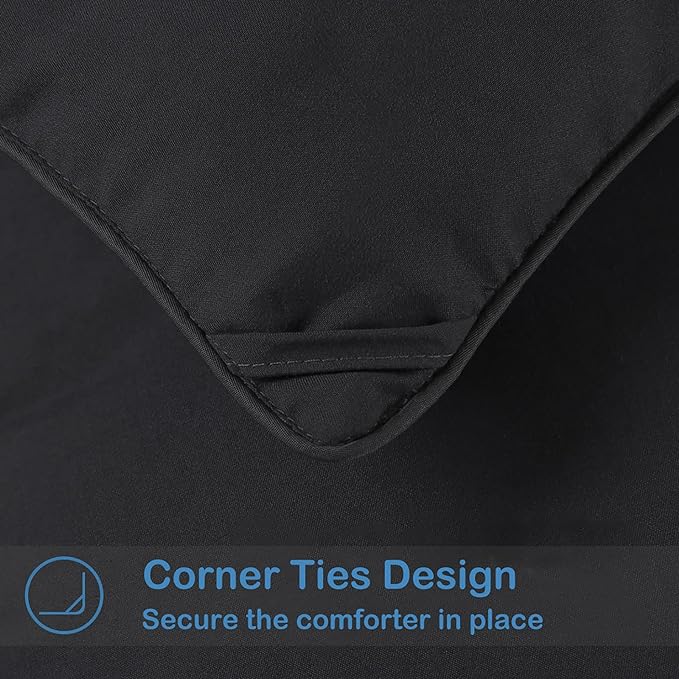 EASELAND Full Size Down Alternative Comforter - Quilted Duvet Insert for All Seasons, Soft Lightweight with Corner Tabs, Summer Winter Warm Bedding, Black 82×86 Inches