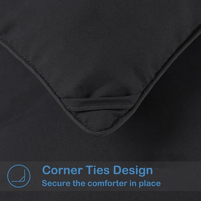 EASELAND Twin XL Down Alternative Comforter - Quilted Duvet Insert for All Seasons, Soft Lightweight with Corner Tabs, Summer Winter Warm Bedding, Black 68×92 Inches