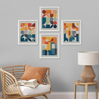 SIGNWIN Framed Mid-Century Modern Colorful Geometric Polygons Wall Art, Set of 4 Abstract Geometric Wall Decor Prints, Nature Wilderness Wall Décor for Living Room, Bedroom - 12"x16" White