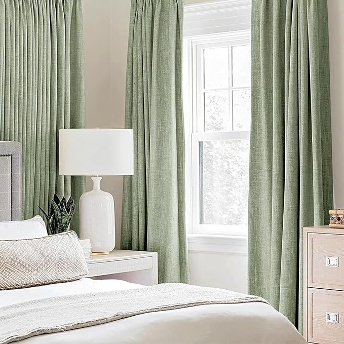 MIULEE Linen Texture Curtains for Bedroom Solid 100% Blackout Thermal Insulated Sage Green Curtains Grommet Room Darkening Drapes for Living Room Nursery 52x54 Inch (2 Panels)