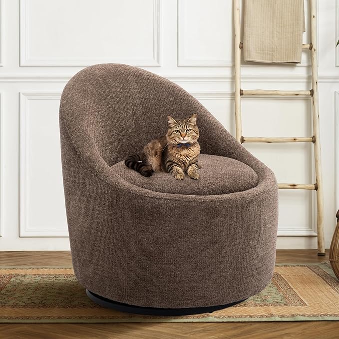 COLAMY Modern Swivel Accent Chair with Hidden Storage, 360° Barrel Swivel Chair, Small Swivel Armchair for Living Room/Bedroom, Brown