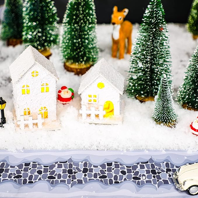 Jetec 2 Pcs Christmas Village Accessories Christmas Brick Snow Road Village Street Mat Decorations Snow Brick Mat for Home Garden Landscape, 4.7 x 47.2 Inch(Fresh Style)