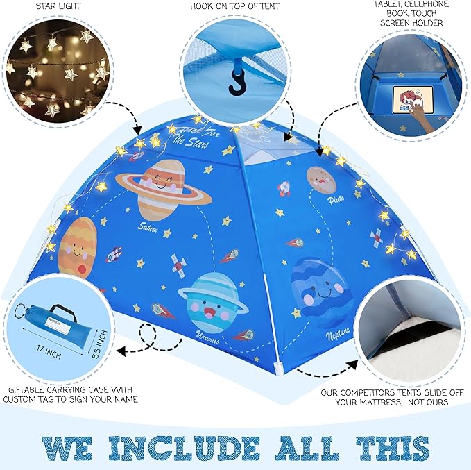 Outer Space Full Bed Tent for Kids Indoor Fort - Magical Dream Tents for Boys Pop Up Toddler Bed Canopy for Girls Bunk Bed Tent for Top Bunk - Sensory Sleep Pod for Kids Educational