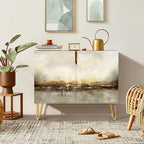 SIGNWIN Sideboard Buffet Cabinet, Kitchen Storage Cabinet with 2 Doors, Brown & Gray Grunge Paint, Cupboard Console Table for Dining Room - 35" L x 18" W x 29" H