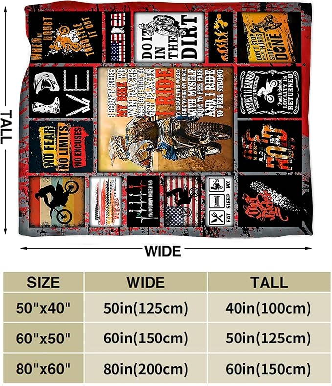 Motorcycle Blanket for Boys Girls Women Men Dirt Bike Gifts Motorcycle Throw Blanket Plush Cozy Flannel Fleece Ultra Soft Fuzzy Blankets 50"X40"