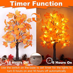 2 Pack 24 Inch Prelit Fall Maple Tree Fall Decor with 48 LEDs Timer Battery Operated Artificial Fall Light Up Tree Maple Acorn for Fall Thanksgiving Decorations Table Home Office Indoor Autumn Harvest
