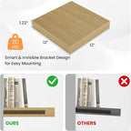 Square Floating Shelves for Wall, 12" W x 12" D x 1.2" H, Small Wooden Wall Mounted Display Shelves with Invisible Brackets for Living Room, Bedroom, Bathroom, Kitchen Decor, Set of 3, Oak