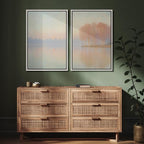SIGNFORD Framed Canvas Print Wall Art Set Pastel Lake Landscape Serene Sunrise Water Reflection Illustration Modern Art Decorative Nordic Nature for Living Room, Bedroom, Office - 16"x24"x2 White