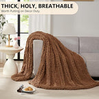 L'AGRATY Chunky Knit Blanket Throw: 72''x84'' Chenille Chunky Knitted Throw Blanket for Bed Couch - Handmade Thick Big Cable Knit Blanket - Large Chunky Crochet Rope Blanket for Home Decor(Brown)