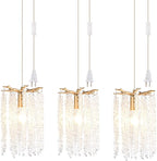 MO&OK Plug in Crystal Chandelier 3 Light with 15Ft Cord Modern Pendant Light for Bedroom Mini Antler Hanging Lamp for Kitchen Island Dinning Bedrooms and Hallway