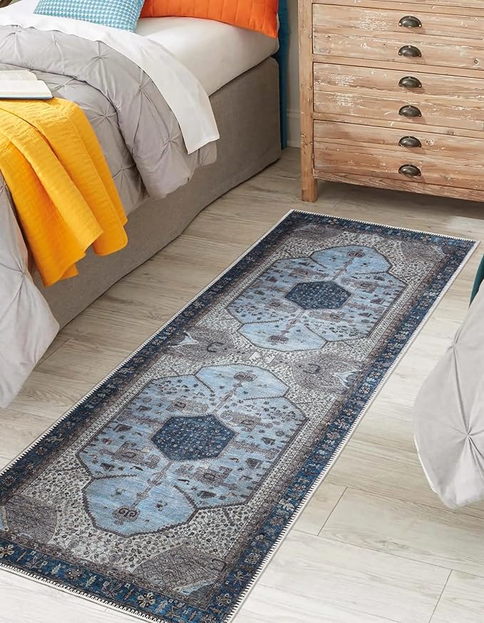 Keen Home Design 2x7 Rug - Machine Washable Runner Rug with Non-Slip Backing, Ideal for Hallway, Entryway, Kitchen, Laundry Room - Vintage, Easy Clean, Durable, Low Pile Rug - (2'6" x 7')