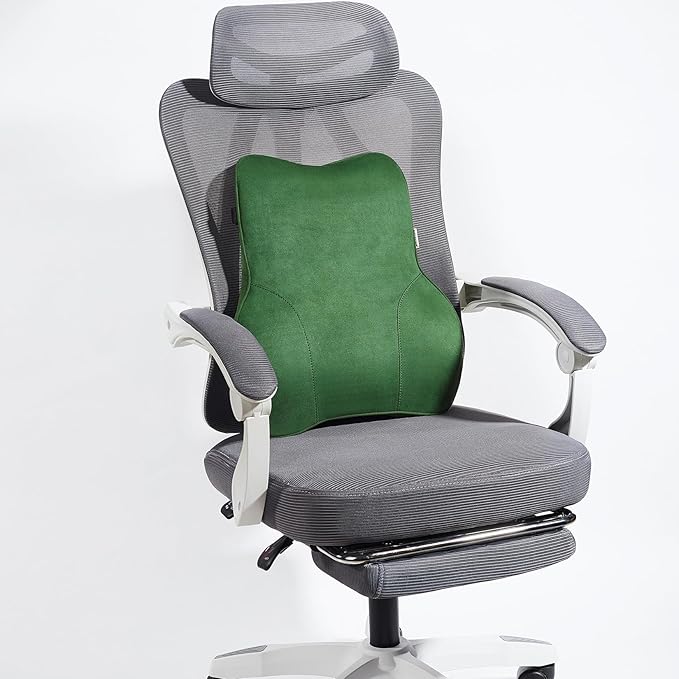 Soft Lumbar Support Pillow for Office Chair and Car Seat Back Support Pillow for Car Driver's Seat and Truck Driver's seat, Back Cushion for Pain Relief Improve Posture (Suede Cover-Green)