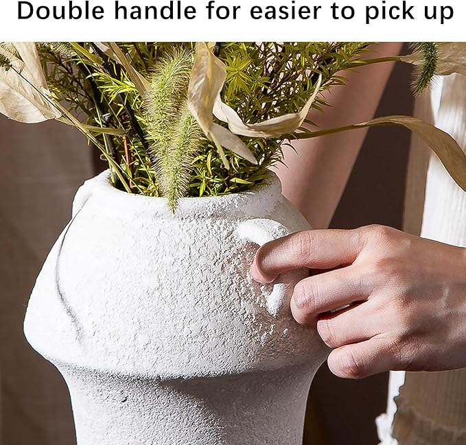 Ceramic Vase, Rustic Vase, 7 Inch Vintage Terracotta Flower Vases for Home Decor, Decorative Farmhouse Vase with hadle for Home Decor, Living Room, Shelf Decor, Farmhouse, Table, Lyeec