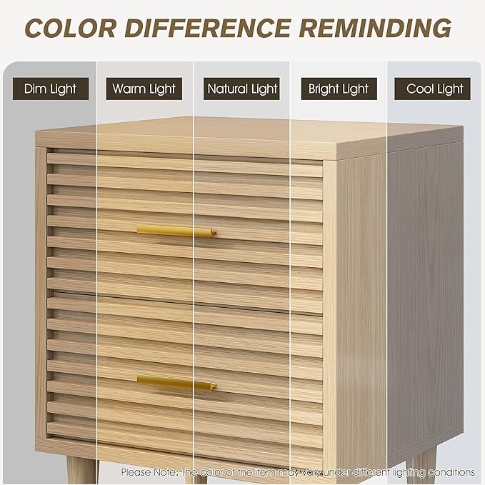 Alohappy Nightstand, Bedside Table for Bedroom, End Table with 2 Drawers, Mid Century Modern Side Table with Storage Bed Side Table Vintage Furniture Wood Accent Table for Living Room, Oak 1pc