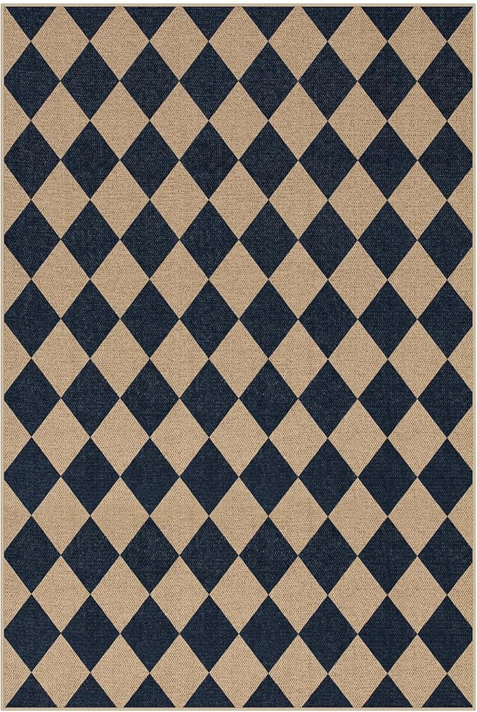 Lahome Checkered Easy Jute Outdoor Rug, Large 6x9 Rug for Living Room Checkerboard Indoor Outdoor Carpet, Farmhouse Patio Office Mat Geometric Non Slip Black Carpet for Backyard Dining Room