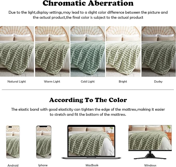 NEWCOSPLAY Faux Fur Twin Blanket Sage Green Bubble Blanket Thick Warm Soft for Couch Sofa Bed 550GSM (Sage Green, Twin(60"x80"))