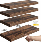 16’’Rustic Brown Floating Shelves for Wall Set of 4,Rustic Wood Shelf for Room Decor/Storage/Display,Small Bookshelf,Wall Mounted Hanging Shelves for Bedroom, Bathroom, Living Room, Kitchen