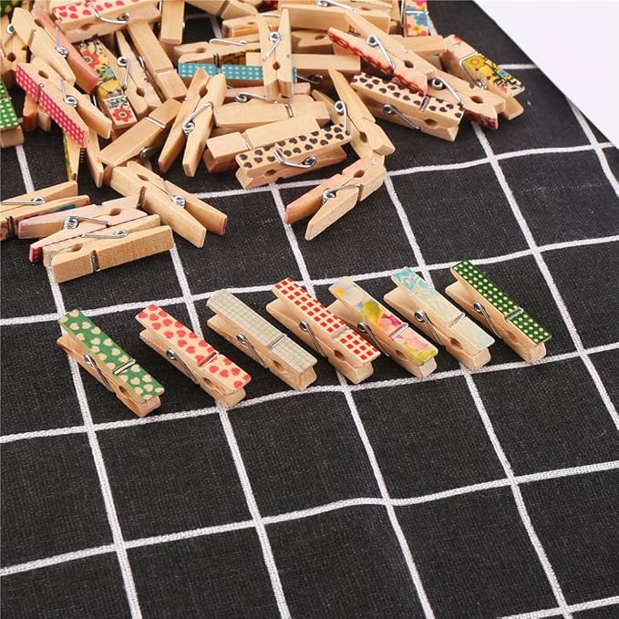 DECORA 3.5cm/1.38in Colorful Painted Wood Clothespin 100 Pieces for Photo Clips Scrap Booking Crafts Gift Wrapping