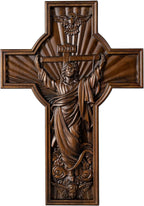 BGCOPPER Crucifix Wall Cross Handmade Wooden Cross for Wall with Hook, INRI Jesus Cross Wll Decor for Church Home Room Christmas Gifts