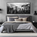 Foggy Forest Wall Art for Living Room Black and White Pictures for Wall Home Office Wall Decor with Black Frame 29 x 58 Inch