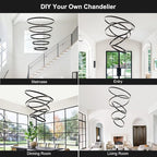 Modern LED Chandelier, 15.7"-31.4" Ring Chandelier, Black, High Ceiling, Foyer, Living Room