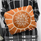 Handmade Moroccan Genuine Leather Pouf Ottoman Cover Unstuffed Foot Stool, Boho Foot Rest Under Desk, Round Ottoman for Living Room, Bedroom - Housewarming & Wedding Gifts