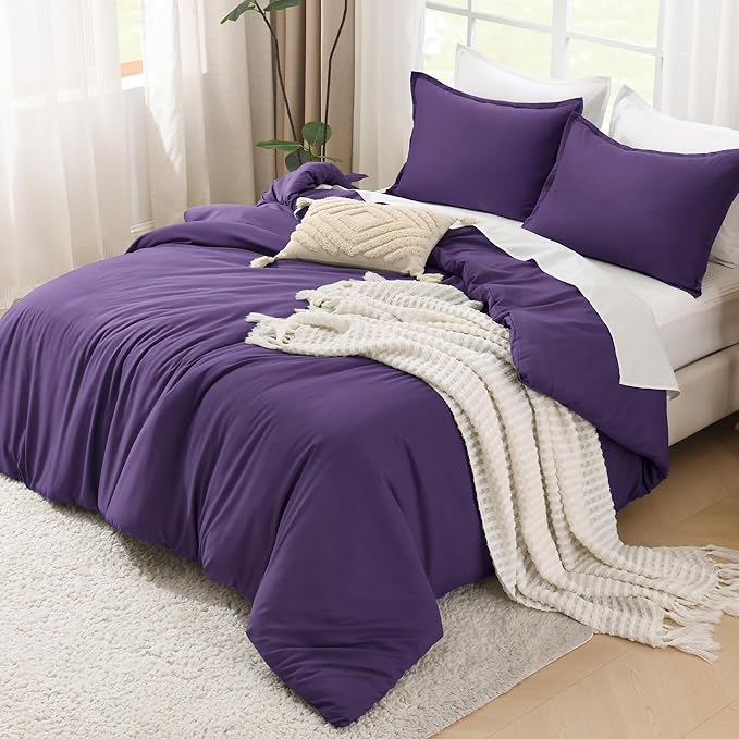 Litanika Purple Comforter Set California King Size, 3 Pieces Cal King Lightweight Solid Bedding Comforter Set, Oversized All Season Fluffy Bed Set (104x96In Comforter & 2 Pillowcases)