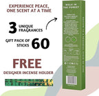 Folkulture Incense Sticks with Holder for Gift | Set of 3 Insenses (60 Insence-Sticks) | Organic Balsam Breeze, Fresh Fir | Pine Forest Non Toxic Incents, Incents or Inscents-Sticks (Forest)