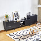 Modern Sideboard Buffet Cabinet Console Table, Accent Storage Cabinets Credenza Buffer Cabinet with 4 Fluted Doors for Kitchen Dining Living Room Entryway(Black)