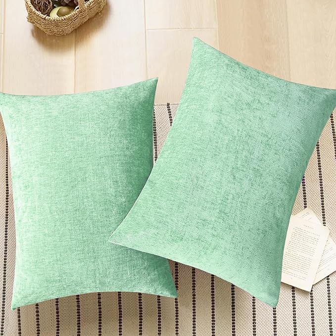 CaliTime Throw Pillow Covers Decorative 20 X 26 Inches Pack of 2 Cozy Chenille Standard Pillow Shams Cases for Couch Sofa Bed Living Room Home Grey Green