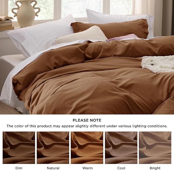 Bedsure Brown Duvet Cover King Size - 3 Pieces Prewashed Cotton-Like Extra Soft Bedding Set, Includes 1 Duvet Cover 104x90 Inches with Zipper Closure & 2 Pillow Shams, Comforter Not Included