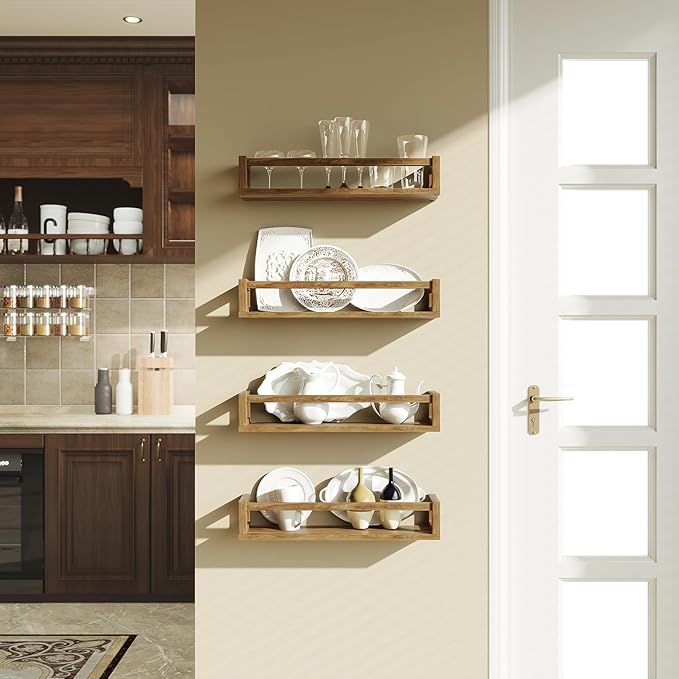 Upgraded Thick Floating Shelves - Multi-Use Wall-Mounted Bookshelves for Kids and Nursery, Ideal for Books, Toys, Spice Rack, Decor - Walnut Brown