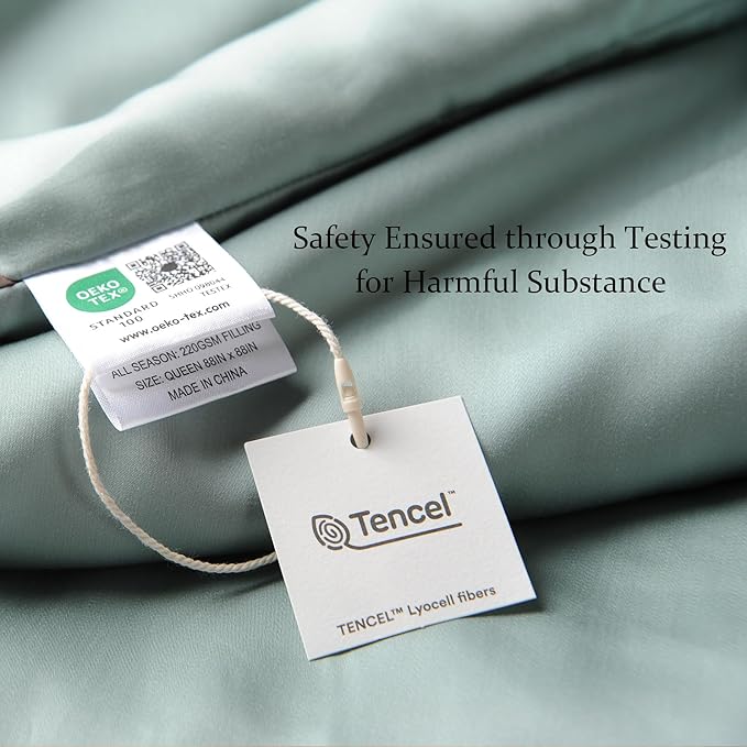 CUDDLE DREAMS Lightweight Silk Filled Comforter for Summer, Detachable Tencel Duvet Cover for Easy Care, Naturally Breathable (Celadon, Queen)