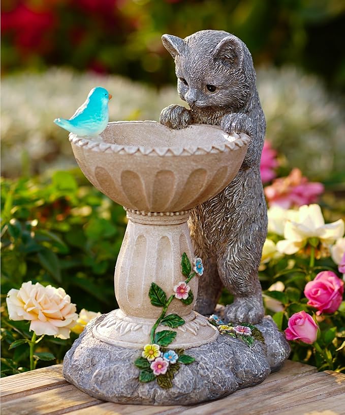 Nacome Solar Cat Birdbath Garden Decor: Outdoor Statues Ornaments for Outside Decorations Yard Art Lawn Porch Patio Balcony - Birthday Gifts Choice for Mom Grandma Women Lover