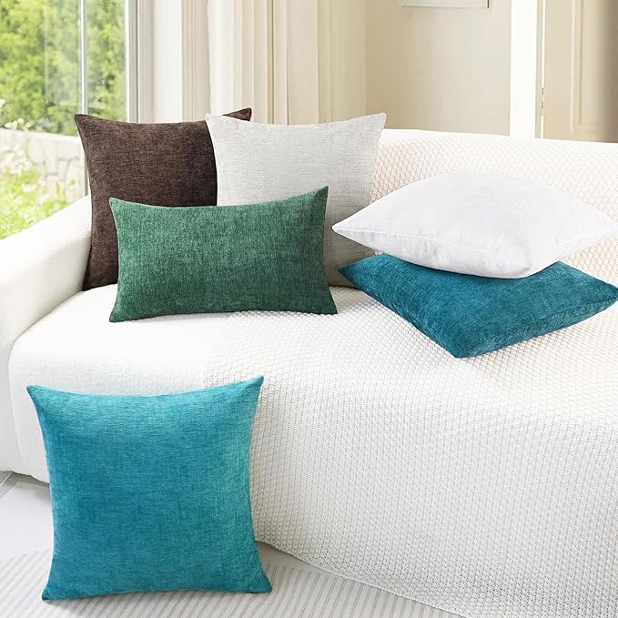 CaliTime Throw Pillow Covers Decorative 20 X 20 Inches Pack of 2 Cozy Chenille Cushion Cases for Couch Sofa Bed Living Room Home Lake Blue