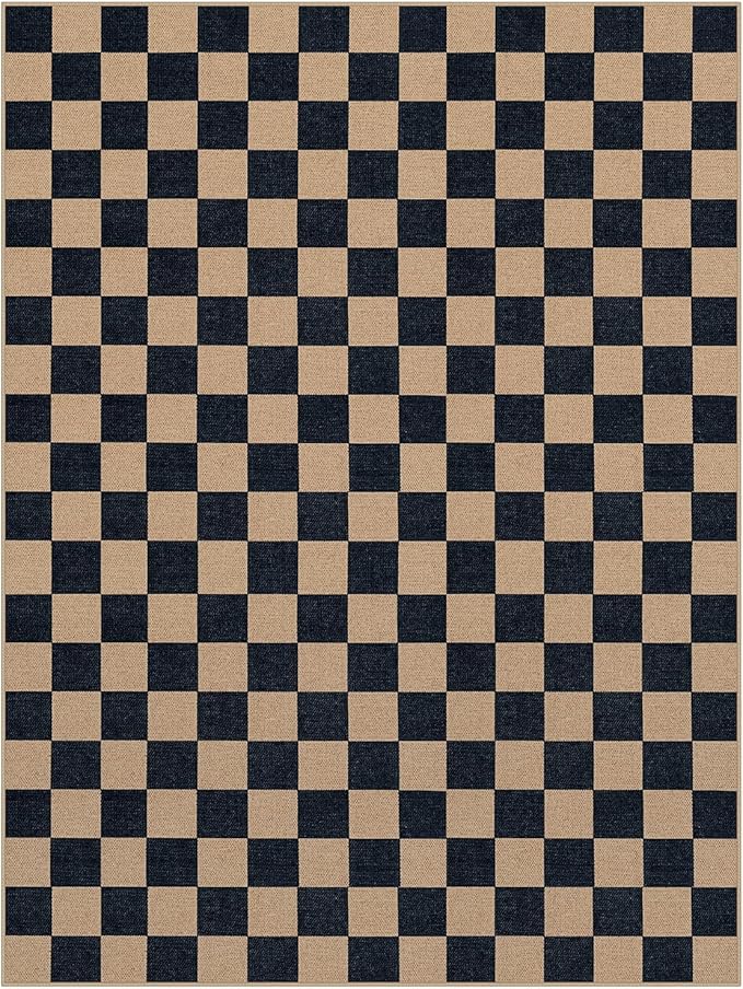 Lahome Checkered Easy Jute Rug, 9x12 Area Rug for Living Room Indoor Outdoor Carpet, Farmhouse Neutral Non Slip Non Shedding Stain Resistance Floor Carpet for Patio Dining Room Backyard
