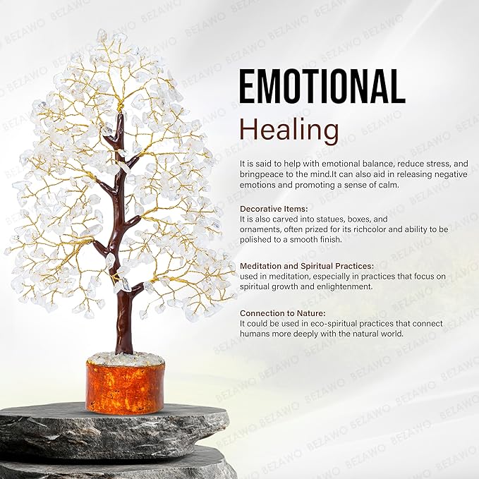 Clear Quartz Crystal Tree of Life - Chakra for Positive Energy, Feng Shui Decor - Gemstone Money Bonsai Tree, Good Luck Healing Crystals - Meditation Stones, Spiritual Unique Gift 10-12"