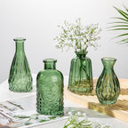 Glass Bud Vases Set of 10, Peacock Green Small Flower Vase in Bulk for Centerpieces, Mini Vintage Vases for Rustic Wedding Vintage Home Table Decor