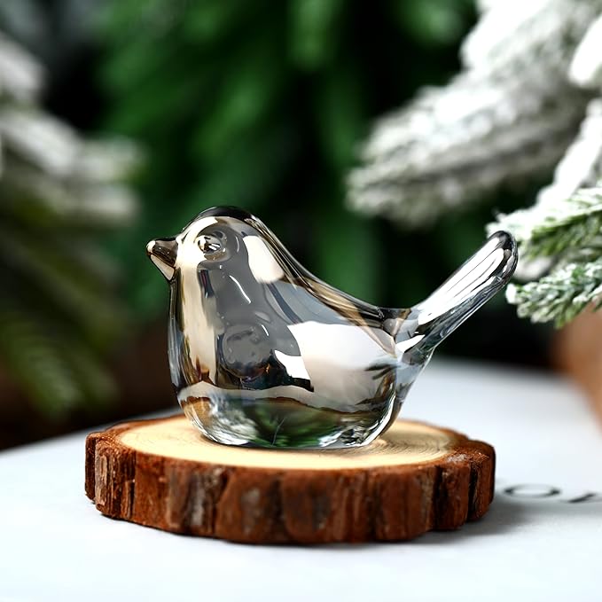 Crystal Glass Bird Figurines Grey Glass Bird Decoration Paperweight Hand Blown Glass Art Animal Collectible Figurines Gift for Women