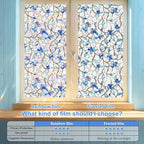 Window Privacy Film Stained Glass Decorative Static Clings Frosted Window Tint for Home Room Decor Bathroom Door Car Stickers with Glittering Effect, Removable(Blue Violet Botanical)