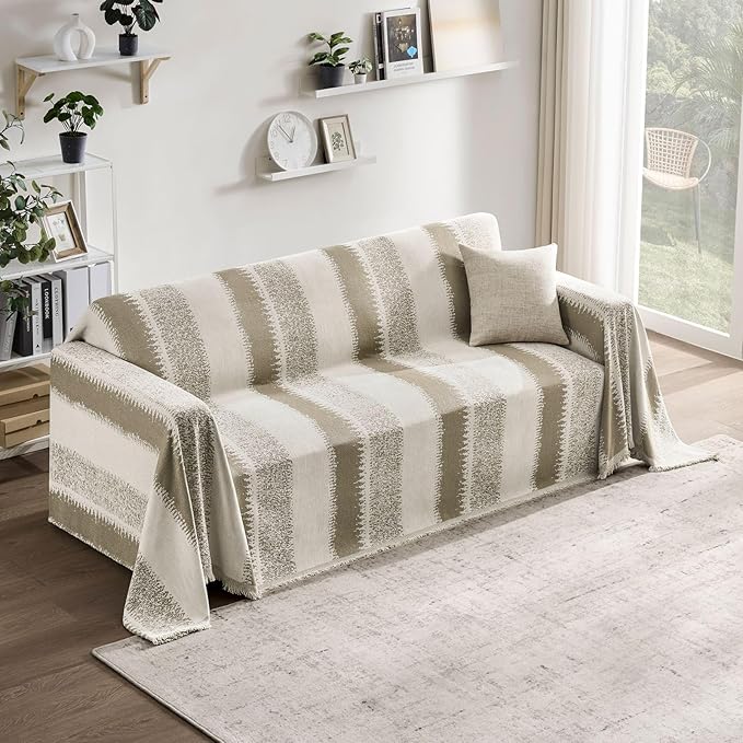 Couch Cover Boho for Dogs Washable Mocha Couch Covers for 2 Cushion Couch, Chenille Sectional Couch Covers L Shape Sofa Cover, Furniture Protector for Kids, Pets, Mocha 91" X150"