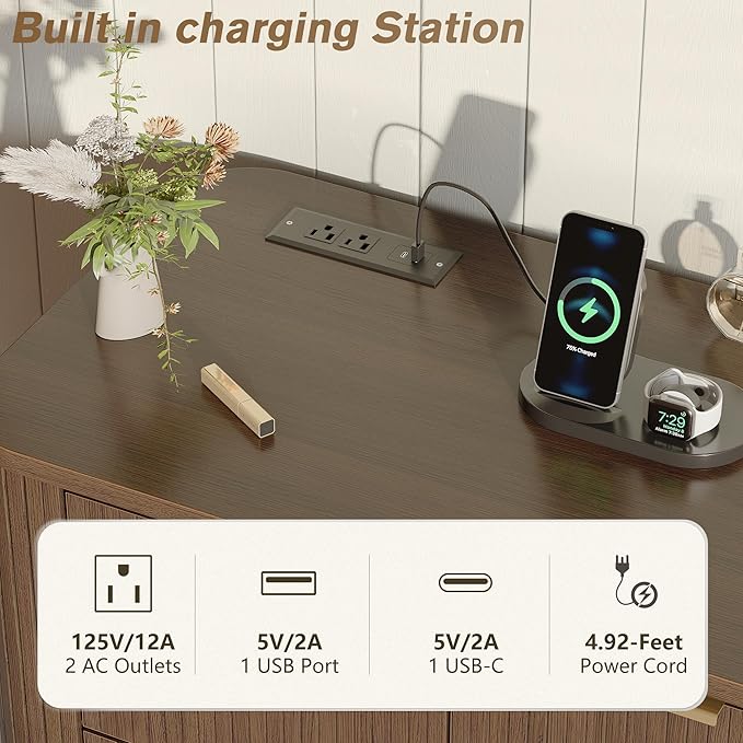 Alohappy Fluted 5 Drawers Dresser for Bedroom, 48" Tall Mid Century Modern Chest of Drawers with Curved Profile Design, Wood Storage Dressers for Closet Bedroom, Living Room, Hallway, Entryway