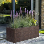 LEWIS&WAYNE Large Rectangular Block Planter Box Handmade Wicker Tall Planters for Outdoor Plants with Removable Liners Modern Planter for Indoor Outdoor Patio Deck - Brown, 30''x12''x16''