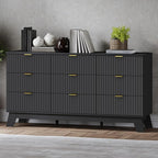 Fluted 9 Drawer Dresser, 57.1" Wide Modern Boho Chest of Drawers, Wooden Storage Dresser TV Stand for Bedroom, Living Room, Closet, Hallway, Curved Profile Design