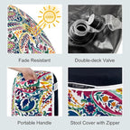 LVTXIII Indoor/Outdoor Inflatable Ottoman, D31 x H14 Inch Large Round Ottoman, All Weather Foot Rest Stool, Portable Footrest for Patio, Garden, Camping and Home - Vigour Paisley