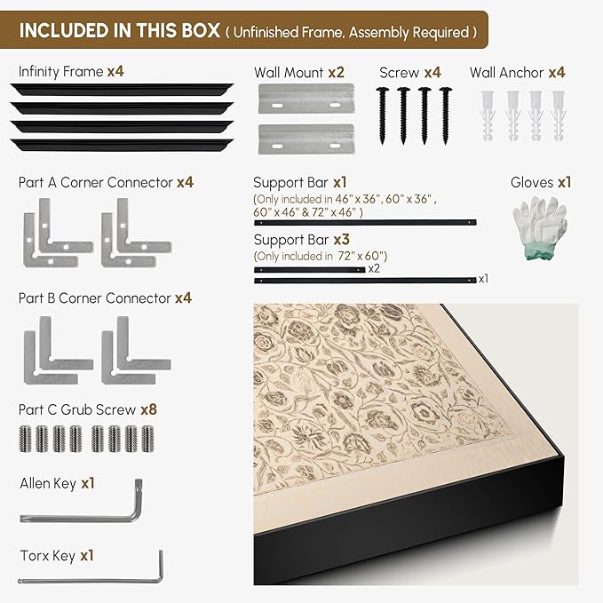 SIGNWIN 30"x60" Extra Large Framed Wall Art Vintage Botanical Sketch with Detailed Floral Pattern, Classic Nature Illustration for Home Living Room Bedroom Decor (Frame Assembly Required)